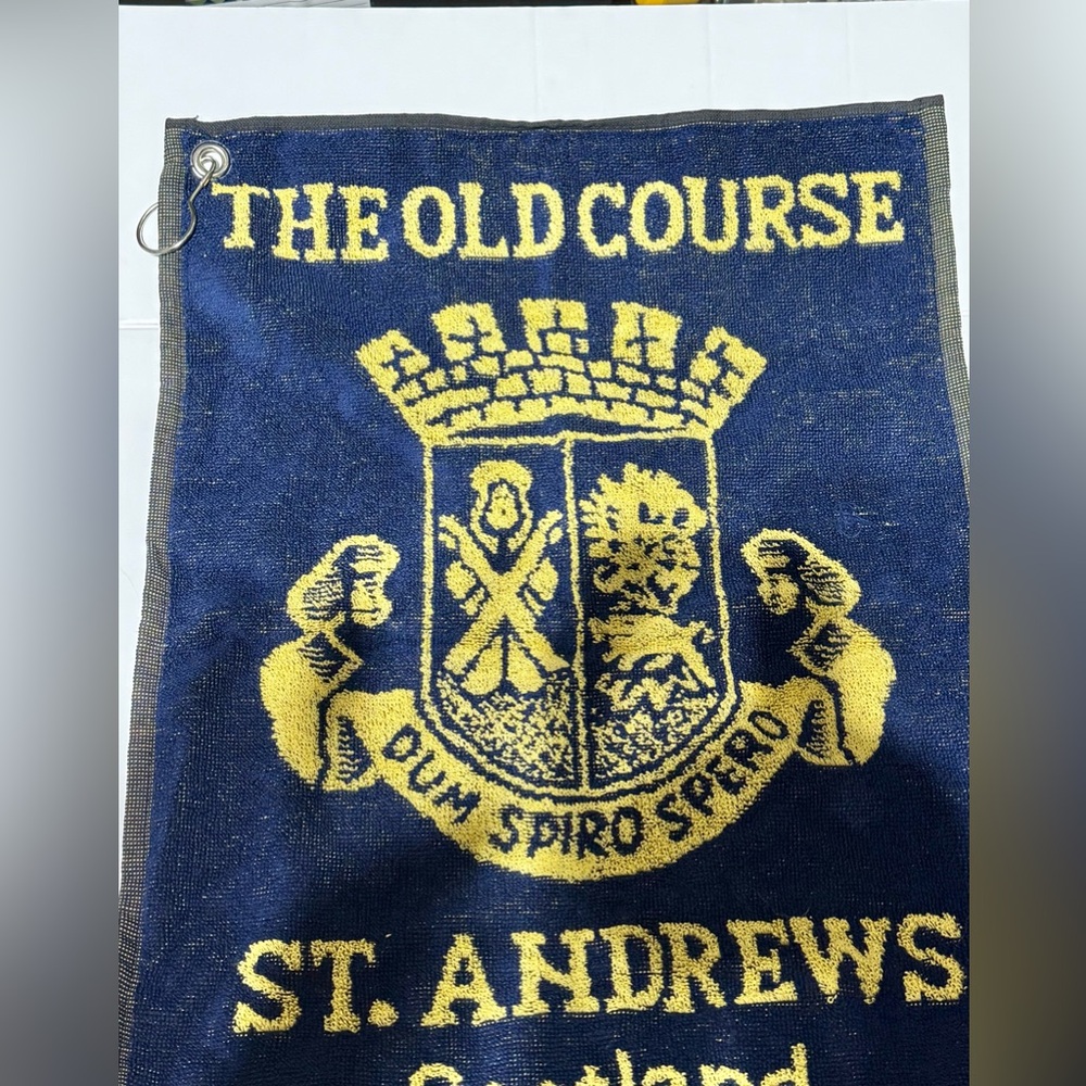 The Old Course St Andrews Scotland Golf Towel Blue & Yellow 100% Cotton Terry - Picture 2 of 6